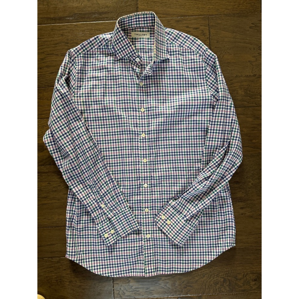 Twillory Men's Tailored Fit Checkered Dress Shirt Size 34/35 Preppy